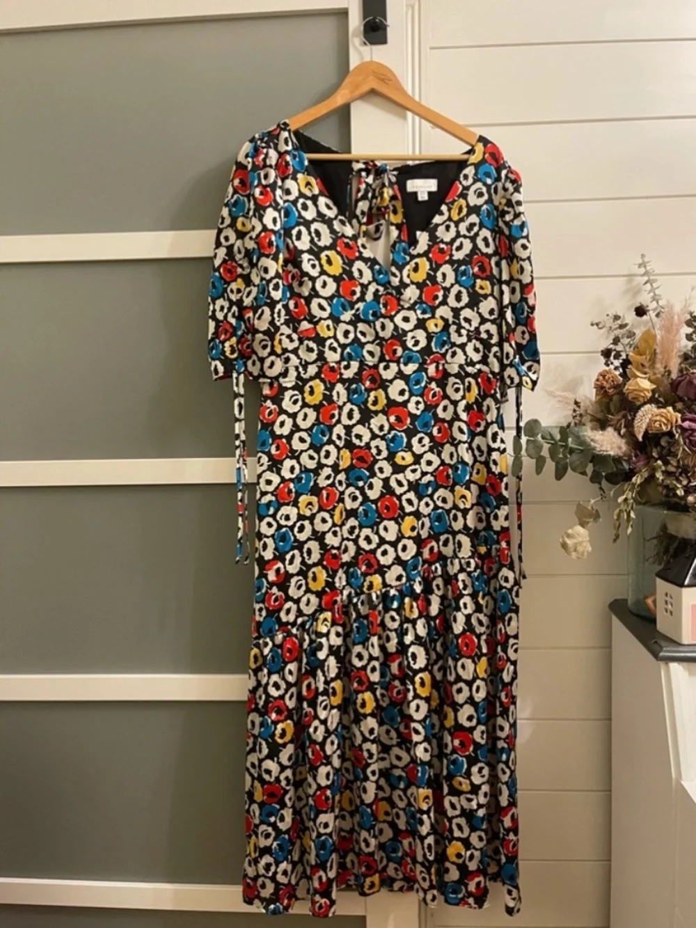 Topshop Retro Primary Colors Midi Peplum Floral Dress EUC Size 14